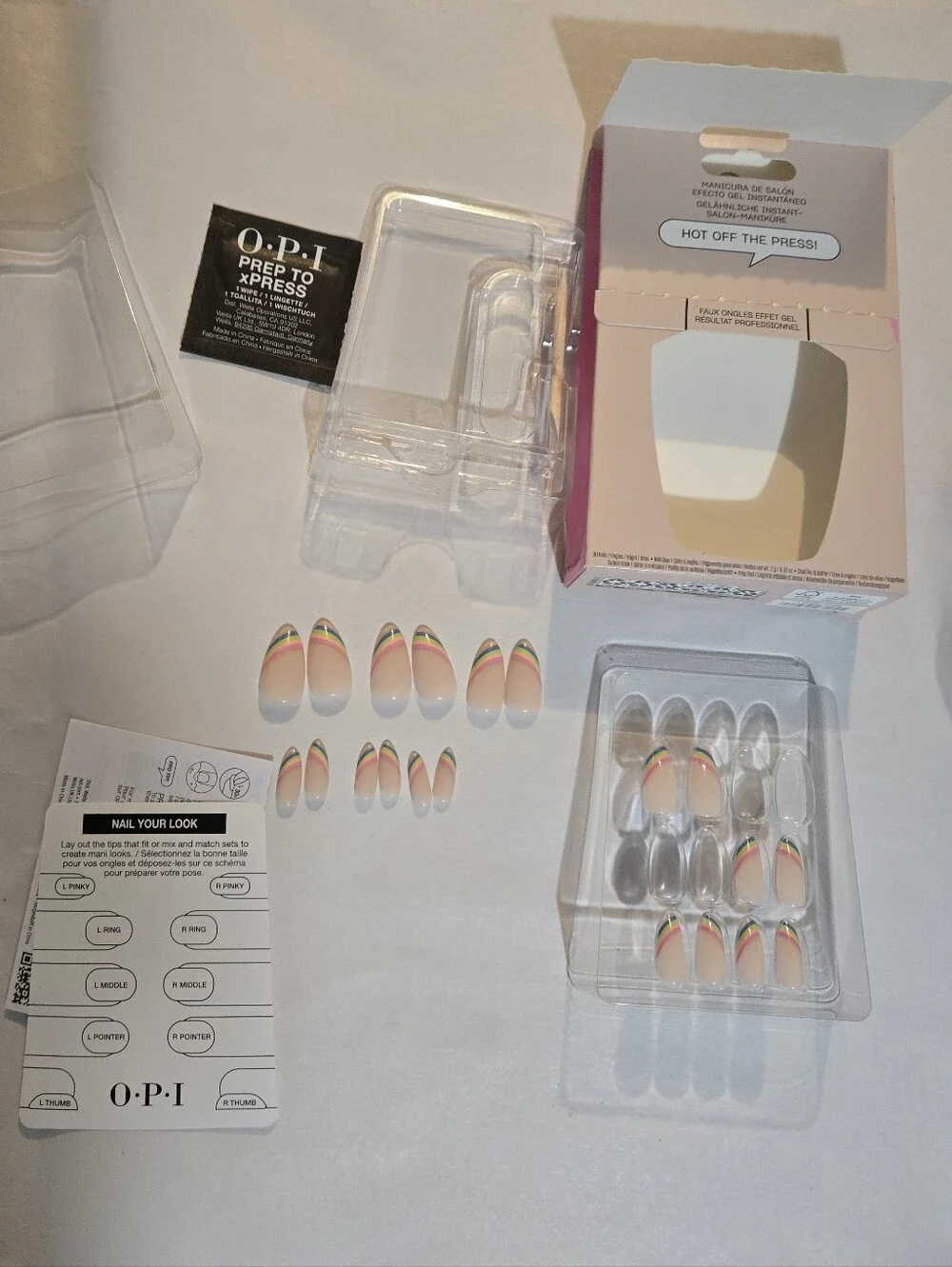 (BUNDLE ONLY) Neutral Pink Almond Nail Art Tips with Rainbow Accent
